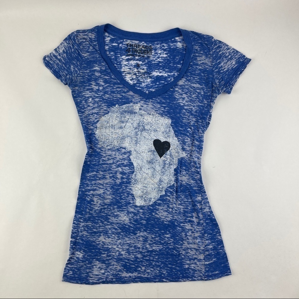 Threads 4 Though Tshirt Womens Small Blue Vneck Lightweight Africa Cap Sleeve